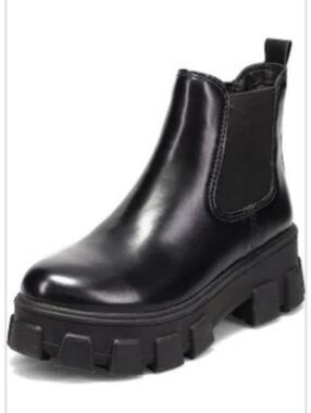 Black Chunky Sole Platform  Boots - Women's Leather-Style Ankle Boot Sam Edelman